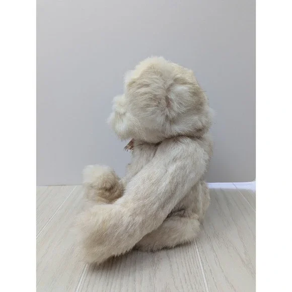 Johnson's Plush real fur cream jointed teddy bear tan pawpads plaid bow READ - Picture 11 of 11